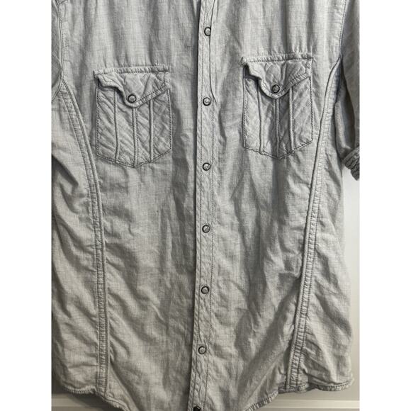 Buckle Black Label No 48 gray Athletic Fit snap button up Sz L Moto Biker - Picture 2 of 9